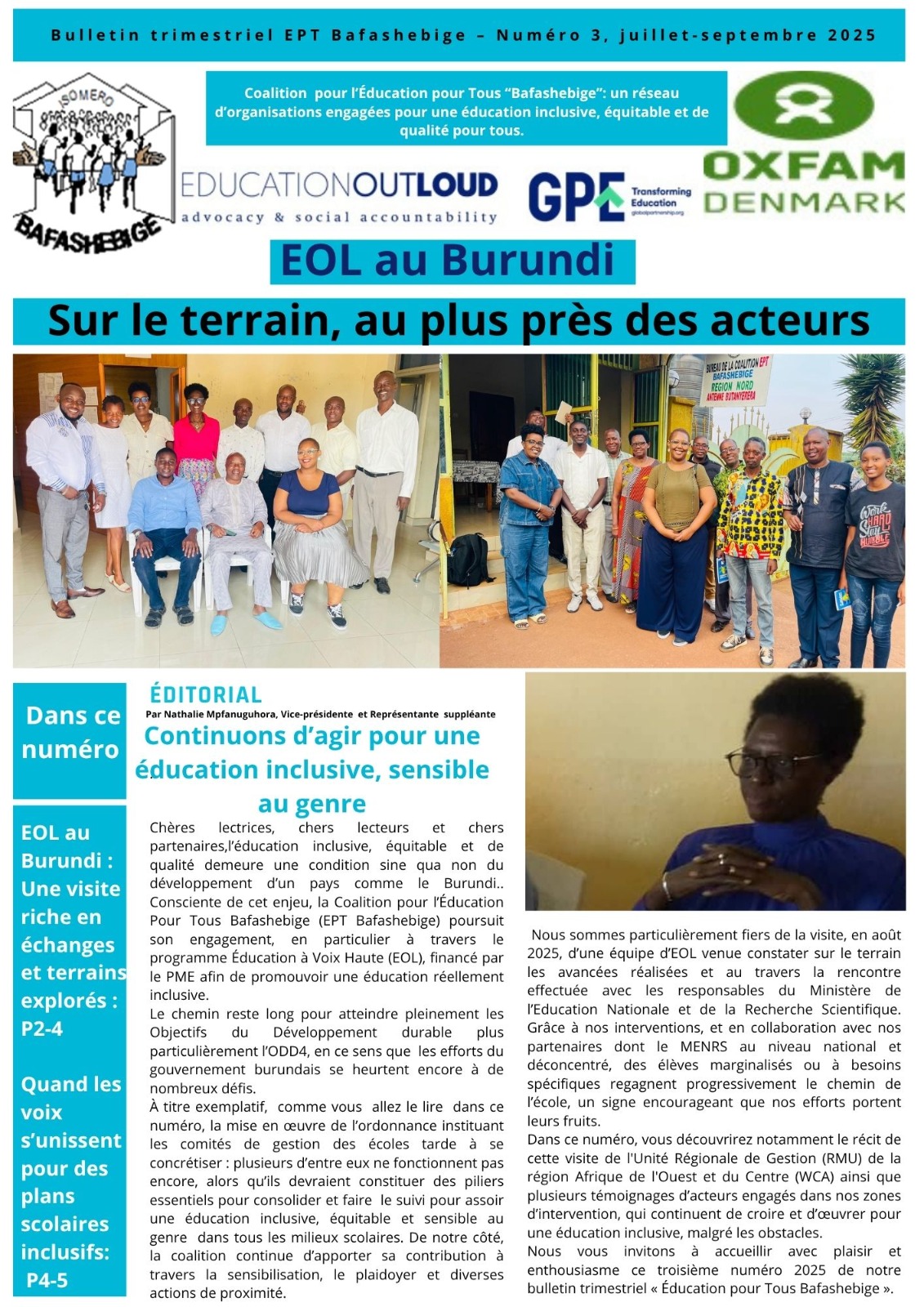 Bulletin trimestriel  de la Coalition pour l’Éducation pour Tous BAFASHEBIGE–Numéro 3, Juillet-Septembre 2025