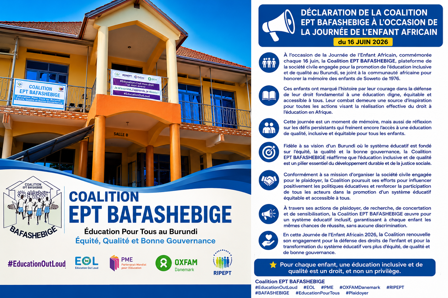 DÉCLARATION DE LA COALITION EPT BAFASHEBIGE À L’OCCASION DE LA JOURNÉE DE L’ENFANT AFRICAIN du 16 JUIN 2026